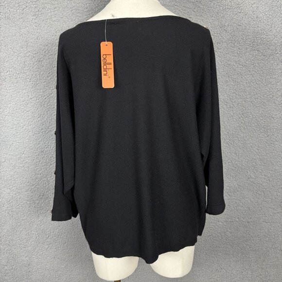 Belldini Women's Black With Gold Buttons Long Sleeve Sweater Top XL NWT's. - Picture 5 of 8
